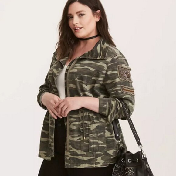 Torrid Women's Green Camo Utility Jacket Military Style Size 1X - Picture 15 of 15